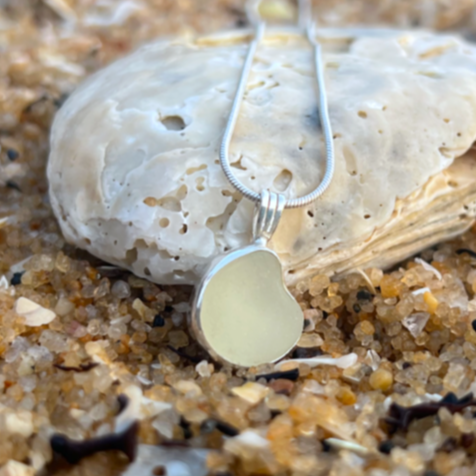 Yellow sea glass set in silver pendant by Mornington Sea Glass. Comes with a 40 or 45cm snake chain.