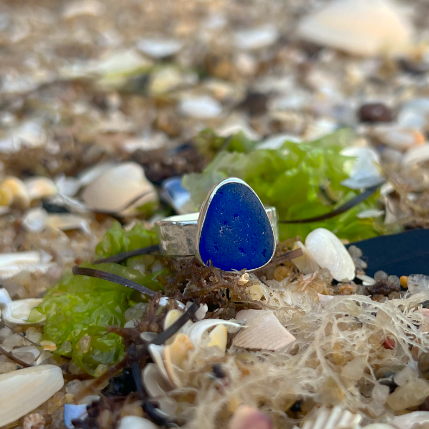 Cobalt set in silver ring by Mornington Sea Glass. Size 7 1/2