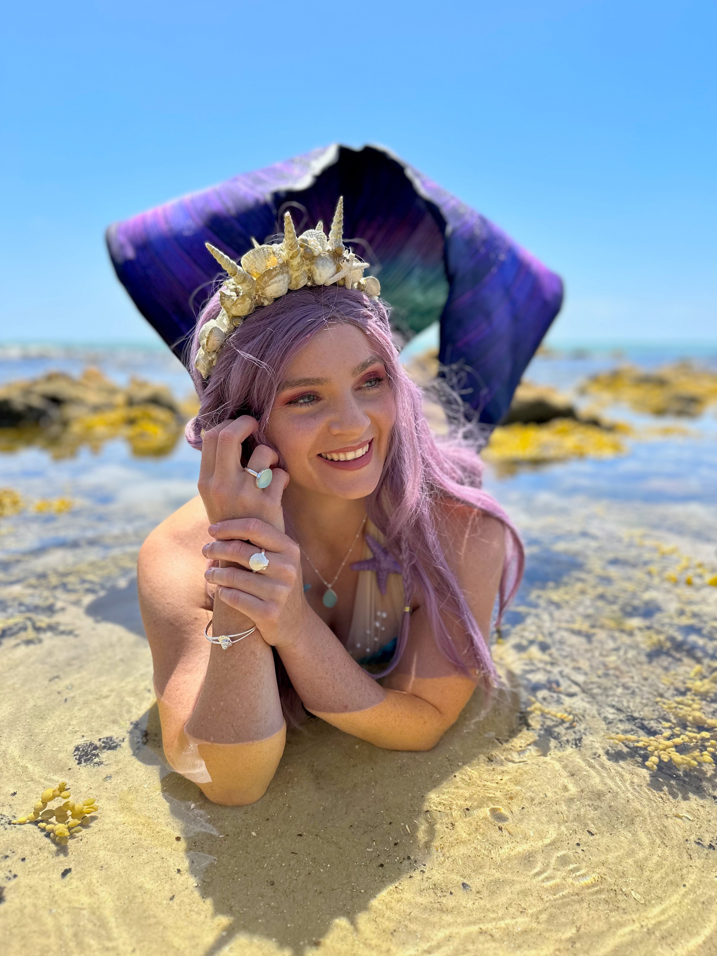 Photo of local Mornington Peninsula mermaid, Marianna the Mermaid wearing Mornington Sea Glass Jewellery Underwater