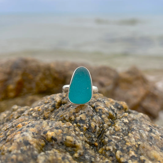 Ocean Teal sea glass ring Size 7 by Mornington Sea Glass