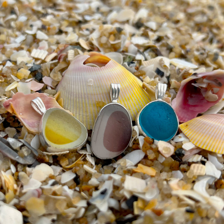 Rare multi colour sea glass from England set in silver. Come with a 40 or 45cm sterling silver chain. Pendant necklace by Mornington Sea Glass
