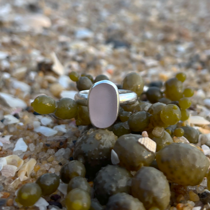 Purple sea glass set in silver ring by Mornington Sea Glass. Size 8.