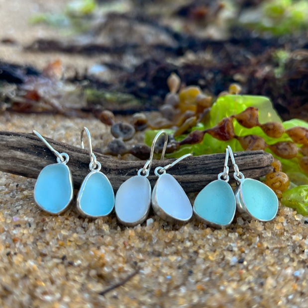 Sea glass set in silver earrings by Mornington Sea Glass