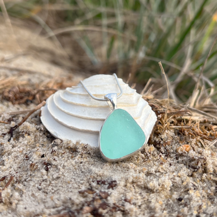 Seafoam Green sea glass set in silver earrings by Mornington Sea Glass