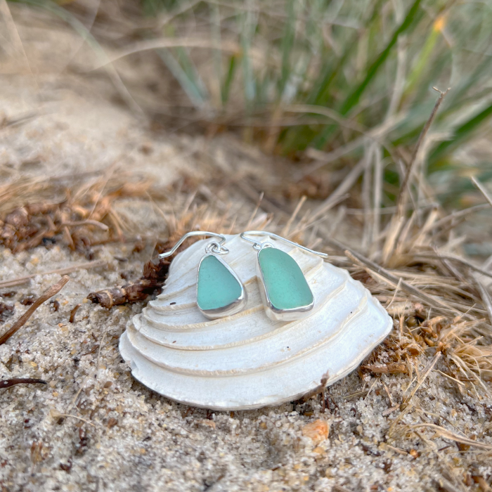 Seafoam Green sea glass set in silver earrings by Mornington Sea Glass