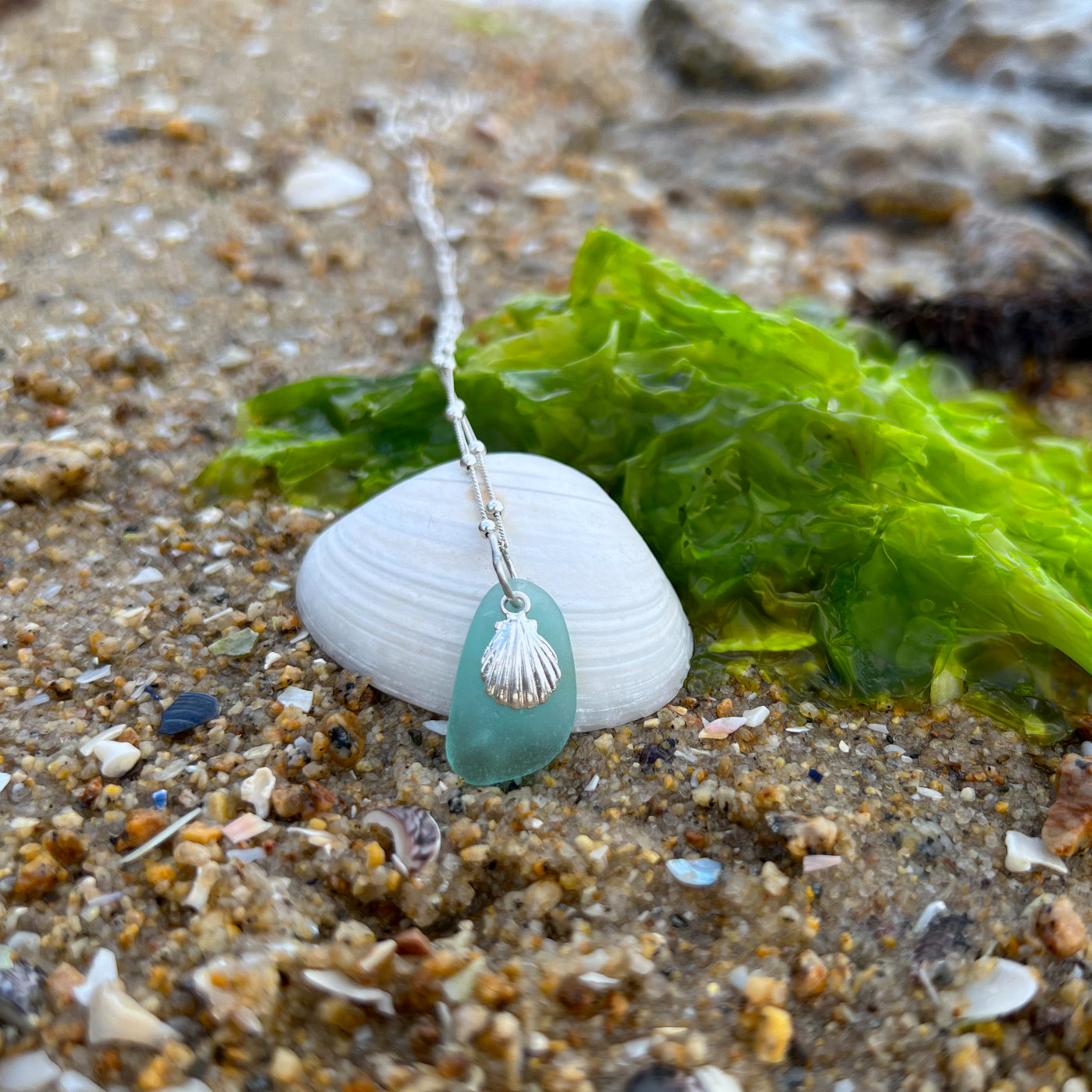 Shell Rock Pool Pendant Necklace Blue