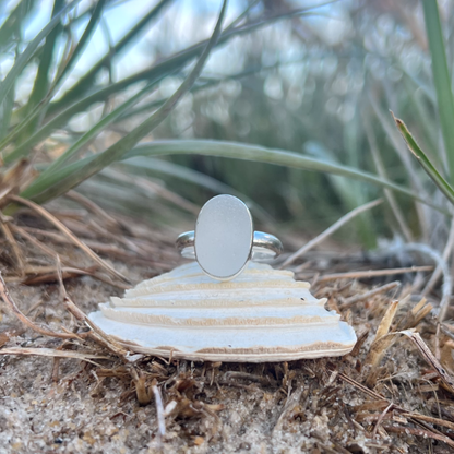 White sea glass set in silver ring  by Mornington Sea Glass. Size 8 1/4.