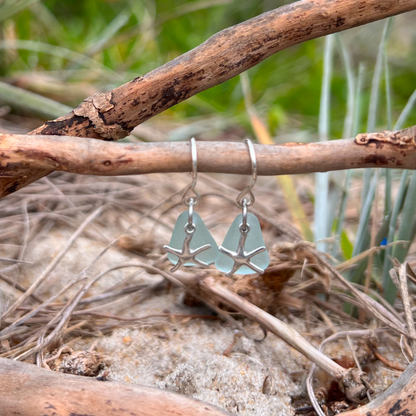Soft blue sea glass and sterling silver sea star earrings  by Mornington Sea 