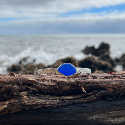 Cobalt blue sea glass hammered cuff by Mornington Sea Glass