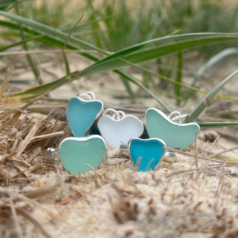 Heart shaped sea glass pendant and ring collection by Mornington Sea Glass