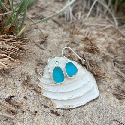 Ocean teal sea glass set in silver earrings by Mornington Sea Glass