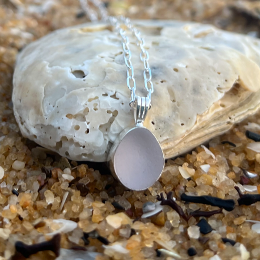 Purple sea glass silver pendant by Mornington Sea Glass. Comes with a 40cm + 5cm extension 2mm paperclip sterling silver chain.