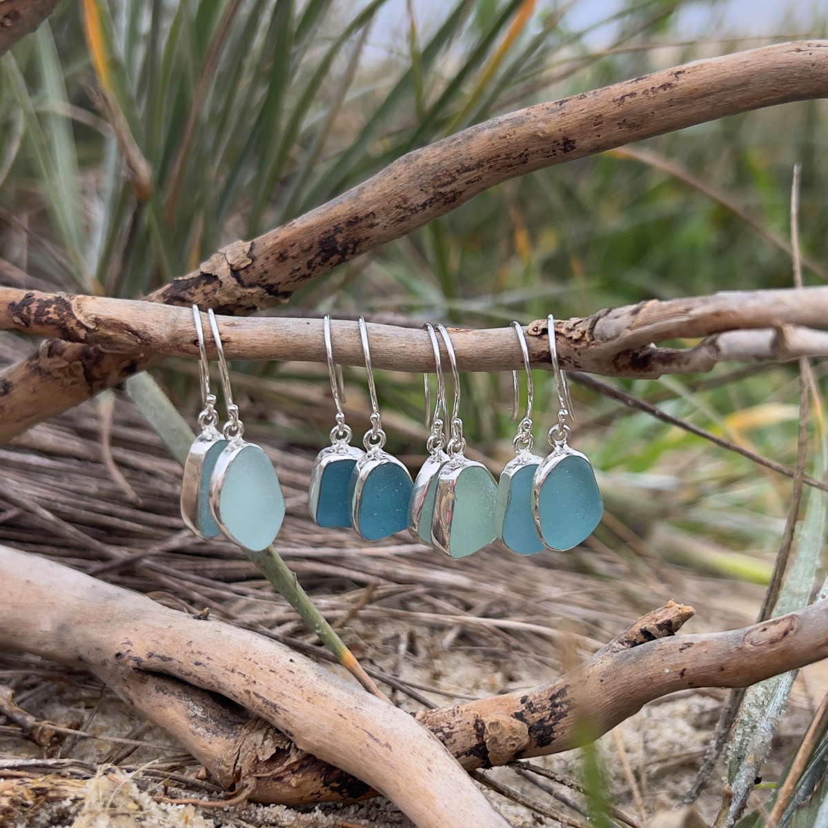 Sea glass set in silver hook earrings by Mornington Sea Glass