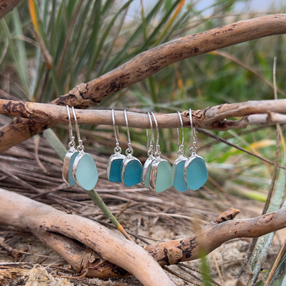 Sea glass set in silver hook earrings by Mornington Sea Glass
