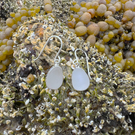 White Sea glass set in silver earrings by Mornington Sea Glass