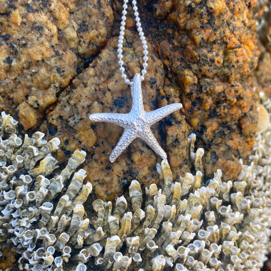 Cast silver starfish pendant on a 40 0r 45cm sterling silver chain by Mornington Sea Glass