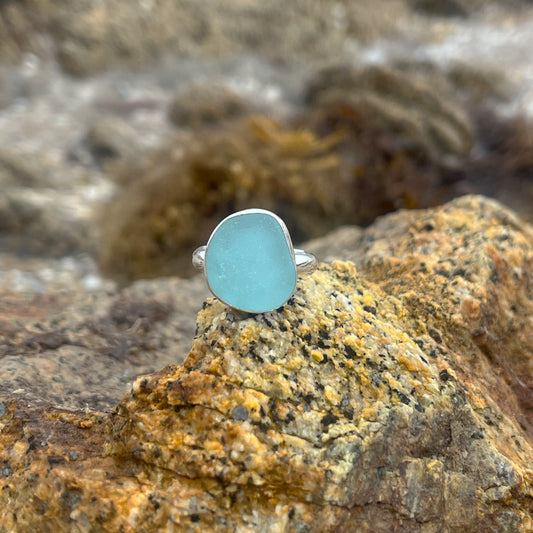 Soft blue sea glass ring size 9 by Mornington Sea Glass