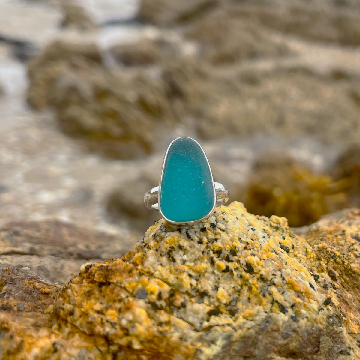 Ocean Teal sea glass ring Size 7 by Mornington Sea Glass
