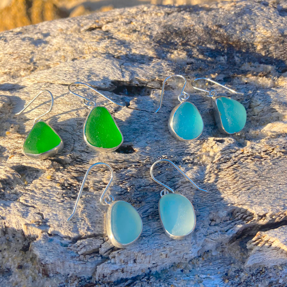 oval rings made with genuine sea glass from puerto rico