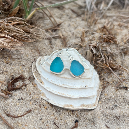 Ocean teal sea glass set in silver earrings by Mornington Sea Glass