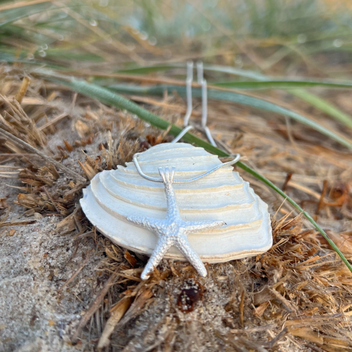 Cast silver starfish pendant on a 40 0r 45cm sterling silver chain by Mornington Sea Glass