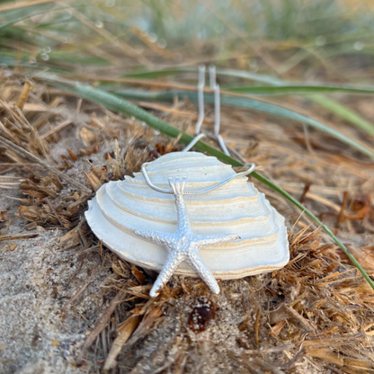 Cast silver starfish pendant on a 40 0r 45cm sterling silver chain by Mornington Sea Glass