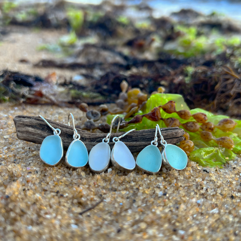 Sea glass  set in silver earrings by Mornington Sea Glass