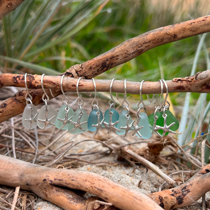 Sea glass and silver starfish  earrings by Mornington Sea Glass