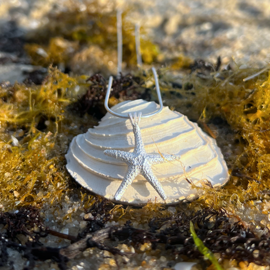 Cast silver starfish pendant on a 40 0r 45cm sterling silver chain by Mornington Sea Glass