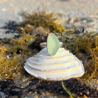 Seafoam sea glass and silver ring in size 8 1/4  by Mornington Sea Glass