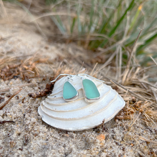 Seafoam Green sea glass set in silver earrings by Mornington Sea Glass