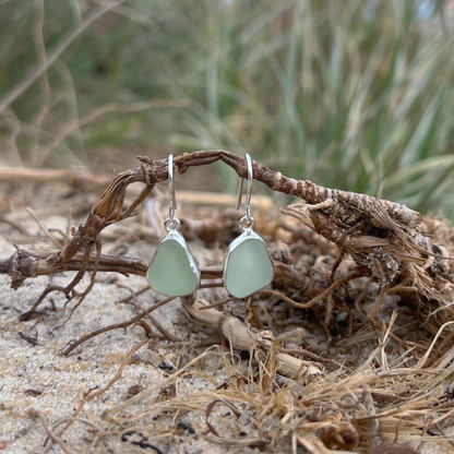 Soft Green sea glass set in silver earrings by Mornington Sea Glass