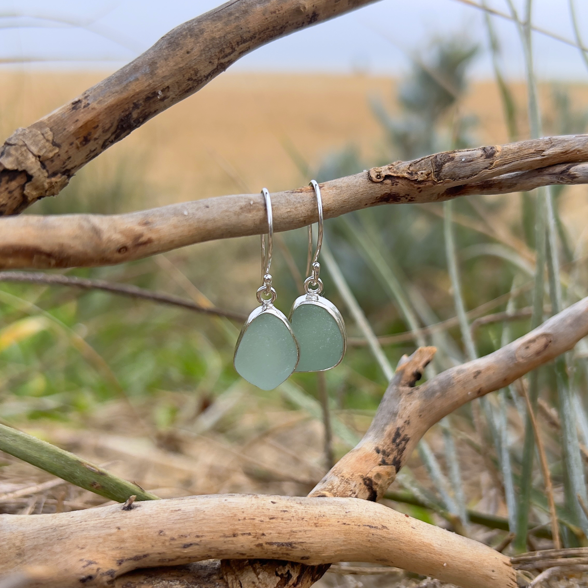 Seafoam Green sea glass set in silver earrings by Mornington Sea Glass.