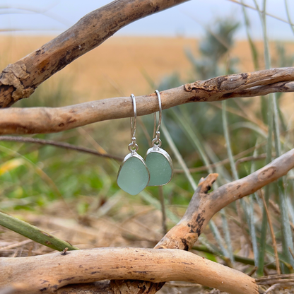 Seafoam Green sea glass set in silver earrings by Mornington Sea Glass.
