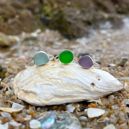 Sea glass sterling silver split wave rings by Mornington Sea Glass